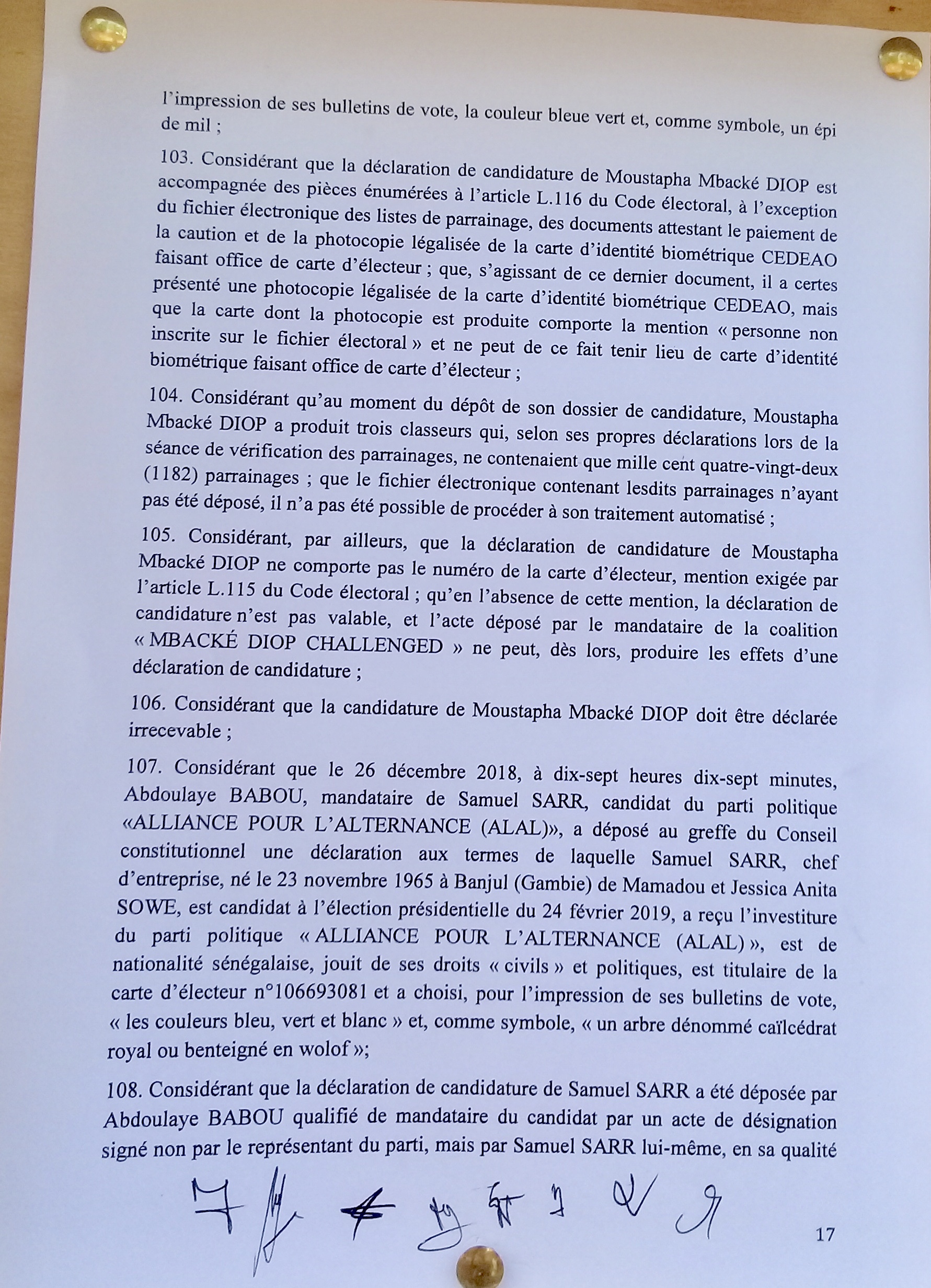 Présidentielle 2019 - Publication de la liste des candidats : voici le dernier jet des motivations du Conseil constitutionnel (Documents)