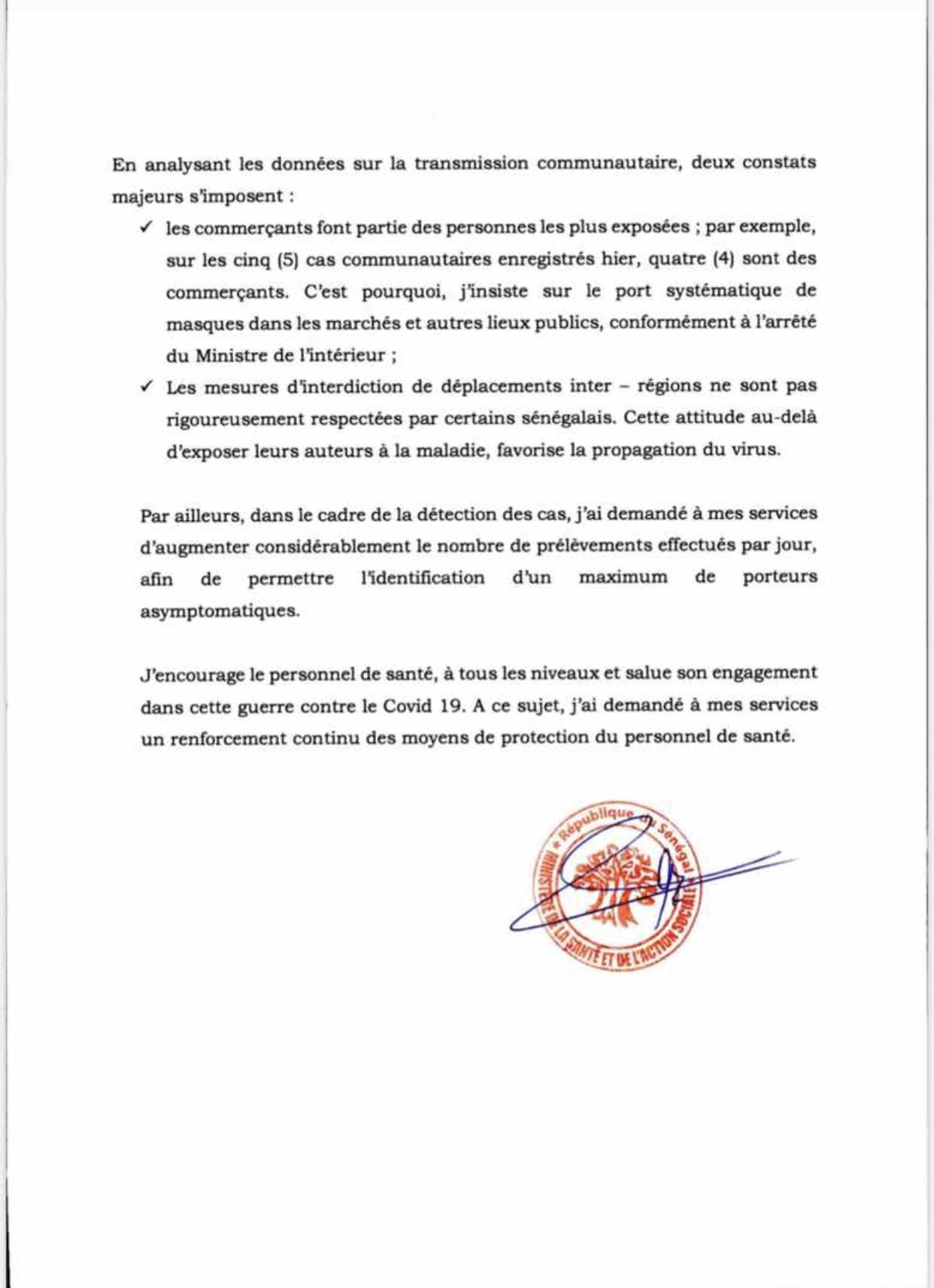 SÉNÉGAL : 66 nouveaux cas testés positifs au coronavirus, 5 nouveaux guéris et 1 cas grave en réanimation.