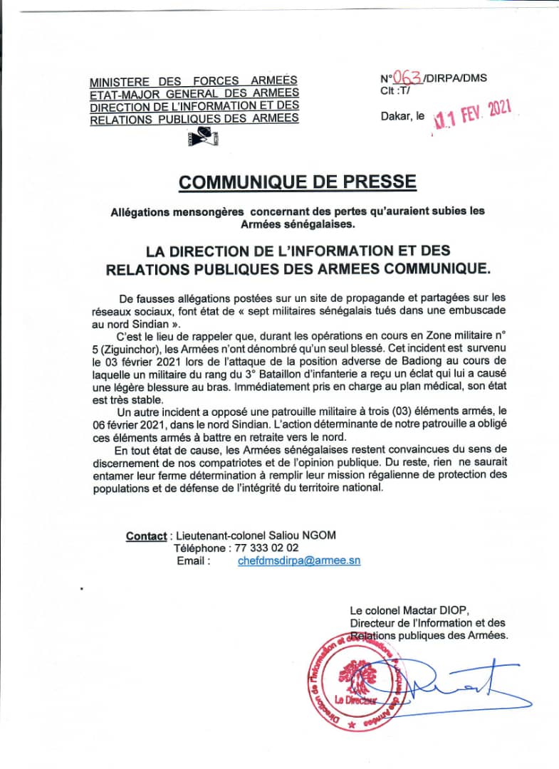 Mort de 7 militaires sénégalais tués au Nord de Sindian : L'armée sénégalaise infirme et précise...