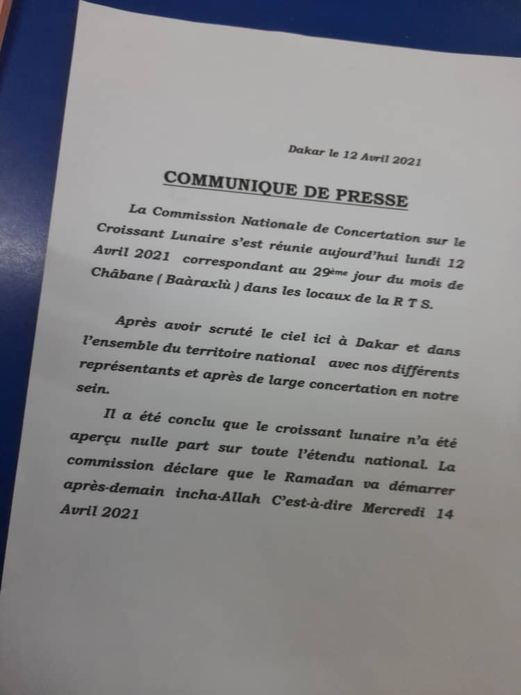 Ramadan 2021 : après observation, le démarrage prévu mercredi selon la Conacoc  (Imam Diène)