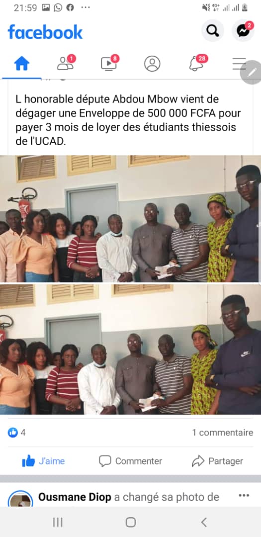 Appui aux étudiants Thiessois : Abdou Mbow met la main à la poche pour payer les arriérés de loyers de ces jeunes frères.