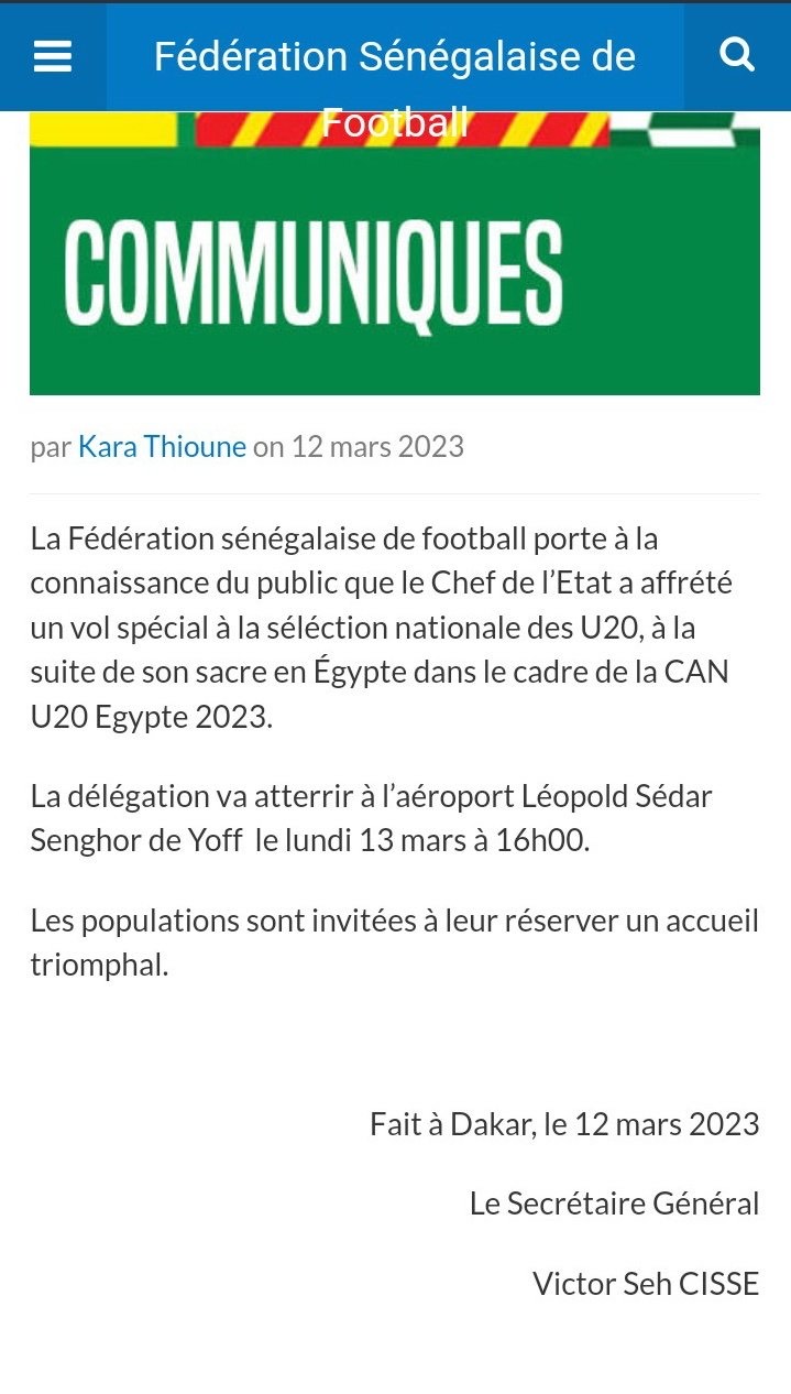 Accueil : Les champions d’Afrique attendus ce lundi après-midi à l’aéroport Léopold Sédar Senghor…