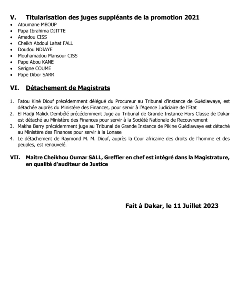 Conseil supérieur de la magistrature: Vague de nominations au niveau de la justice (…) le parquet de Thies renforcé…