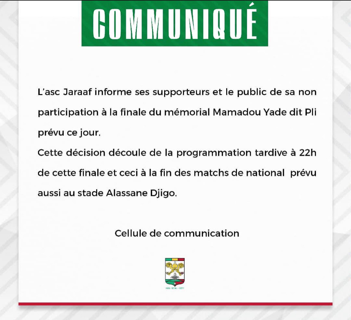 Finale du mémorial « Pape Yade » : Le Jaraaf annonce son désistement au denier moment !
