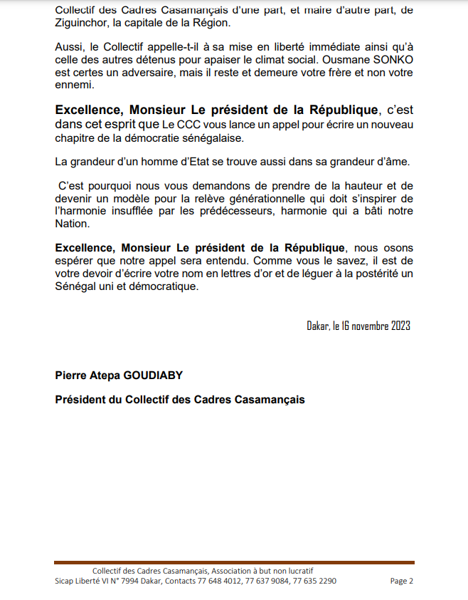 Lettre au président Macky Sall : Les cadres casamançais appellent à la libération de Sonko pour apaiser le climat social