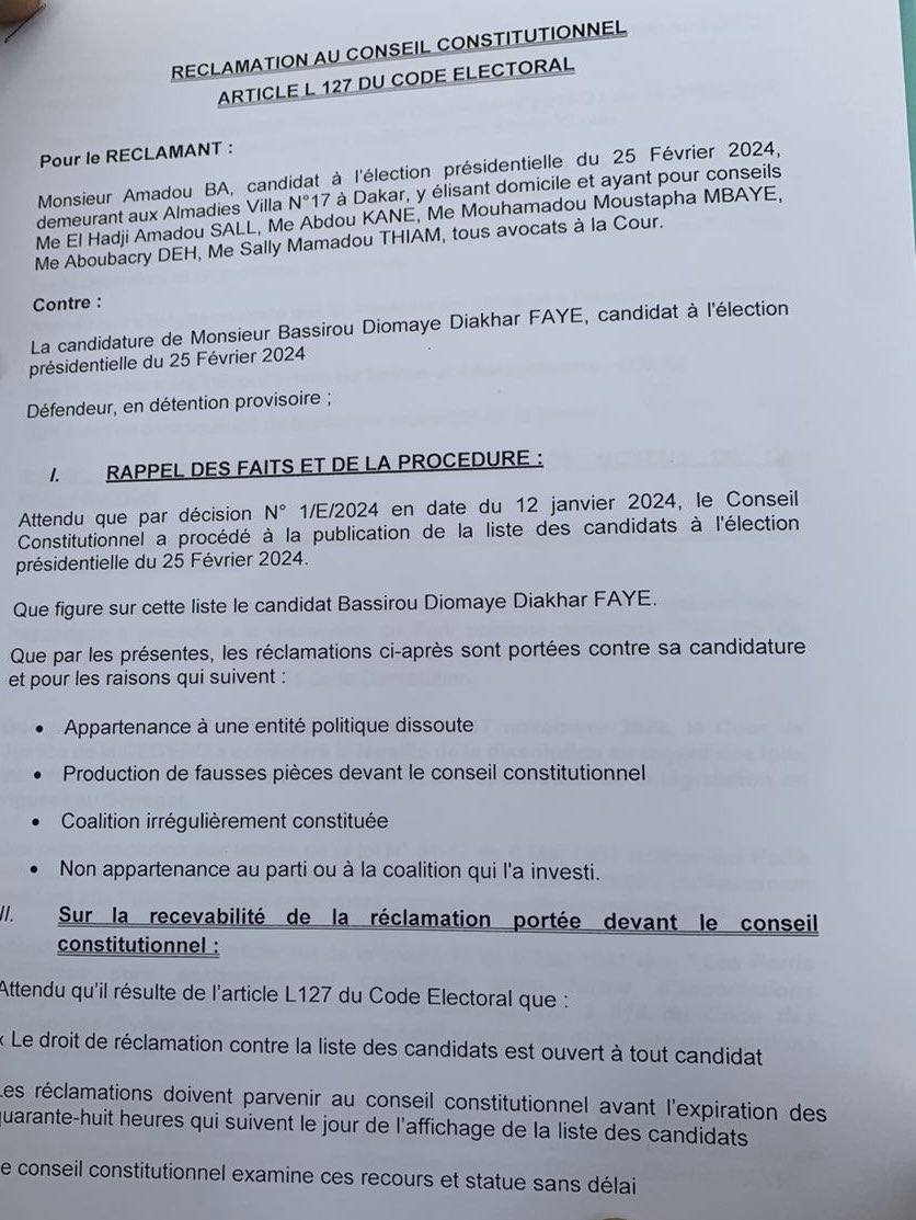 Recours au Conseil constitutionnel : ce qui est reproché aux candidats Bassirou Diomaye Faye et Cheikh Tidiane Dièye.