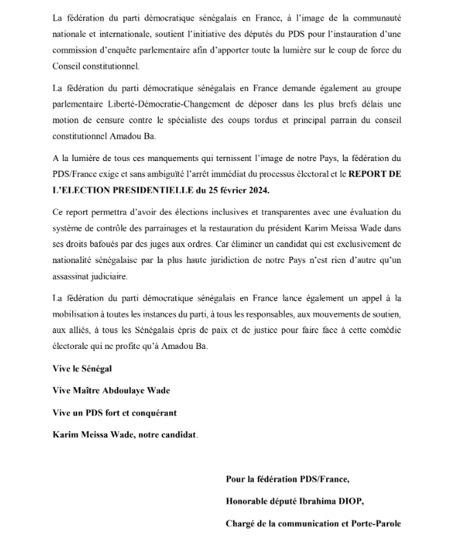 Présidentielle 2024: La fédération du PDS/France et la section communale de Saint-Louis exigent le report du scrutin du 25 février