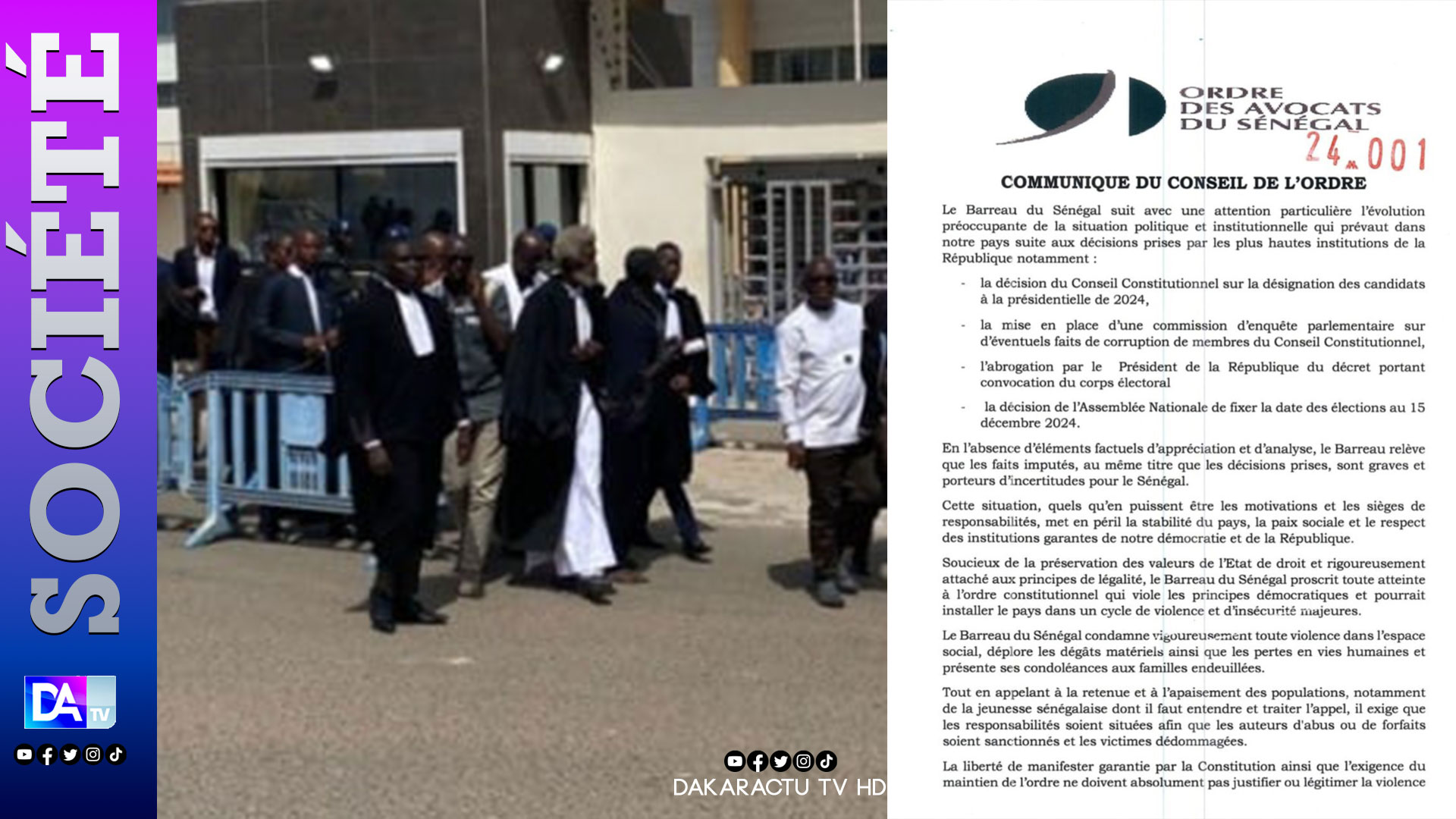 Crise politique au Sénégal : L'ordre des avocats appelle à situer les responsabilités, à  sanctionner et à  dédommager les victimes