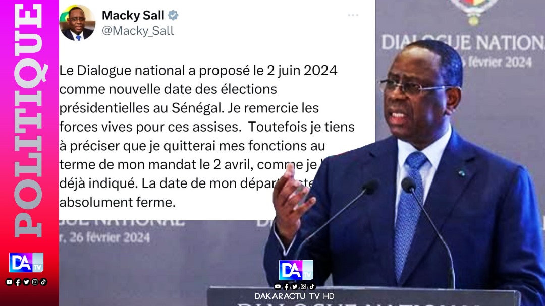 Macky Sall sur l'élection Présidentielle: « Le dialogue national a proposé la date du 02 juin 2024 »