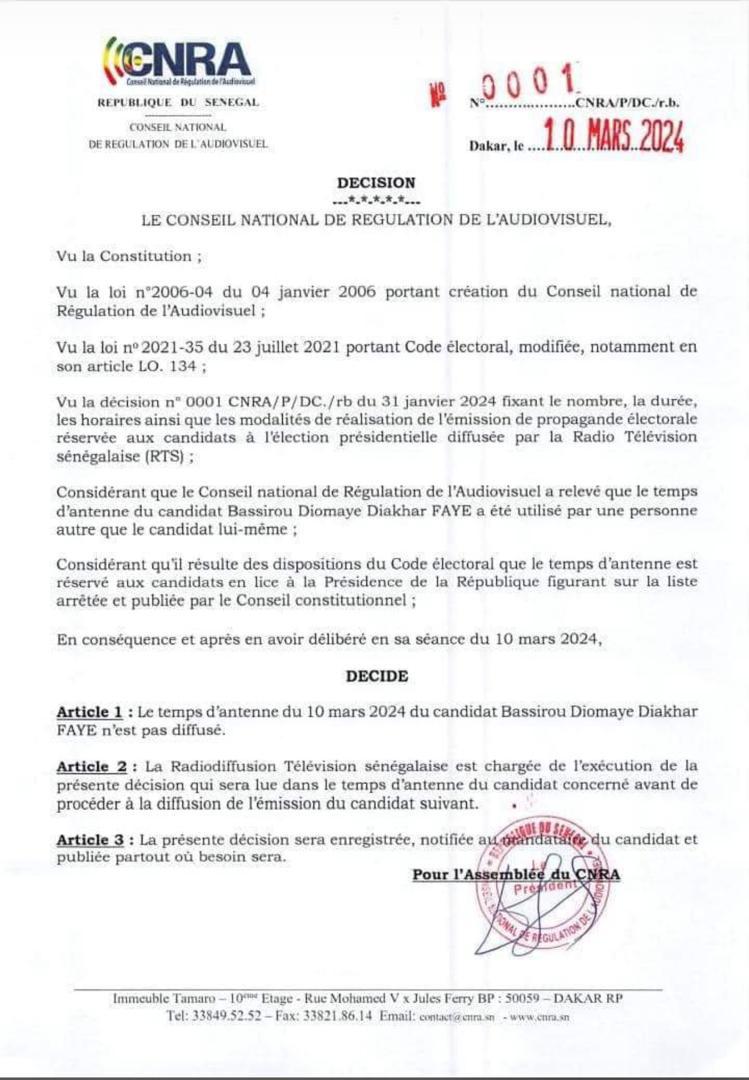 Campagne électorale: La coalition Diomaye President n’aura pas de temps d’antenne,ce dimanche à la Rts