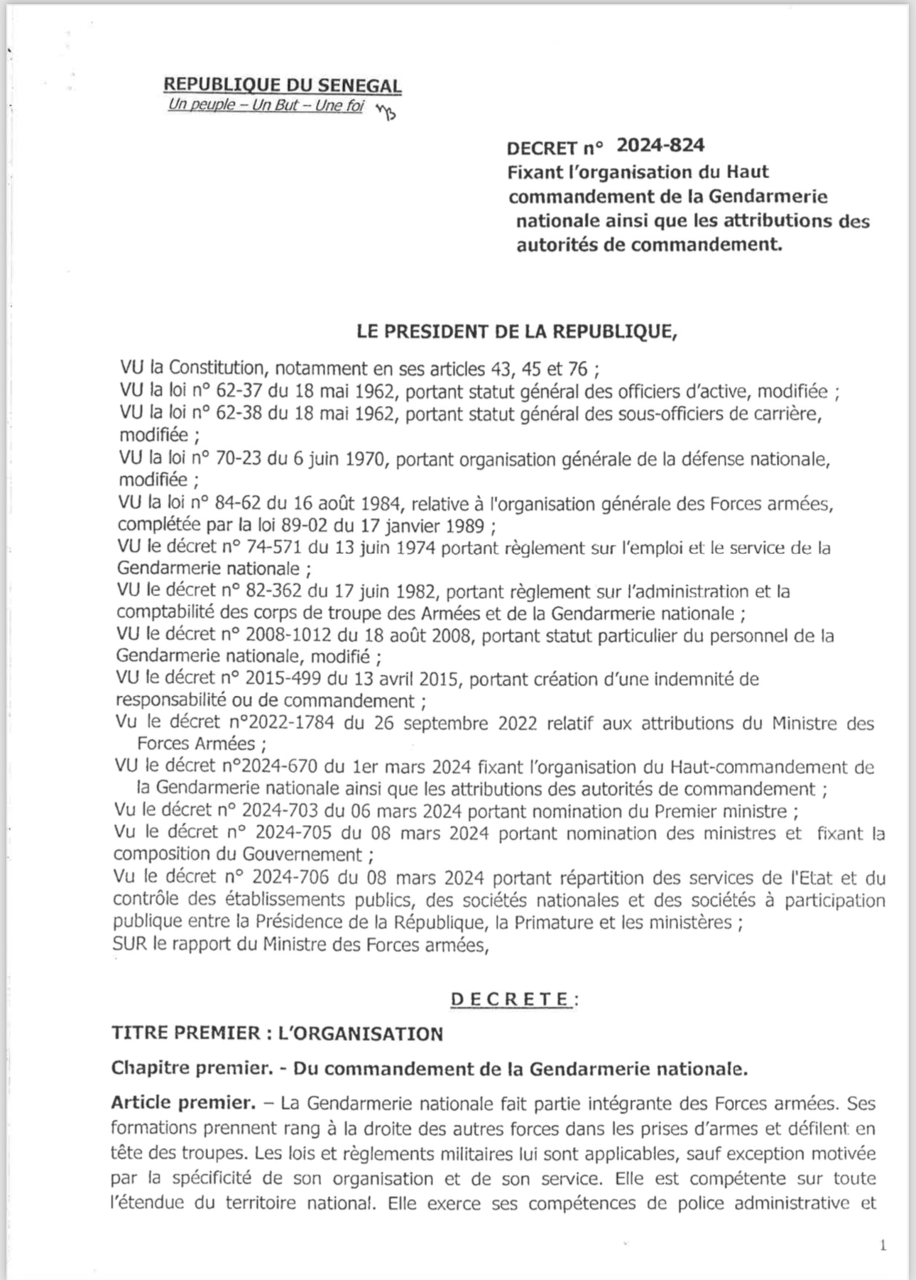 Sécurité nationale : Macky Sall réorganise et renforce la gendarmerie au sein de l’Armée