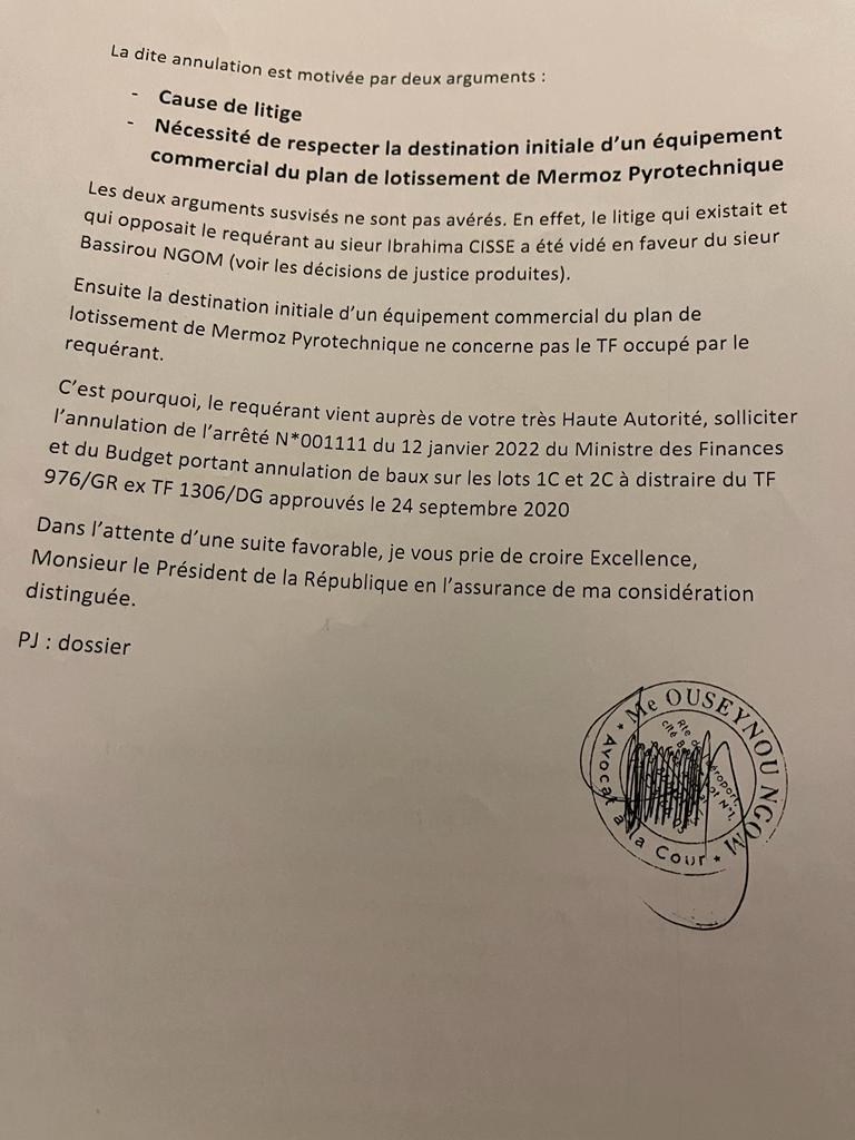 TF Mermoz-I.Cissé apporte la réplique à l'inspecteur des Impôts: " Qu'il nous montre son acte de vente..."