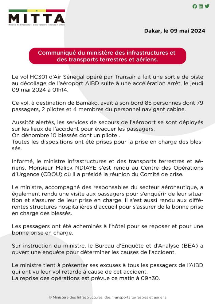 Incident à  l'AIBD: le Ministre El Malick Ndiaye au chevet des passagers et des blessés...