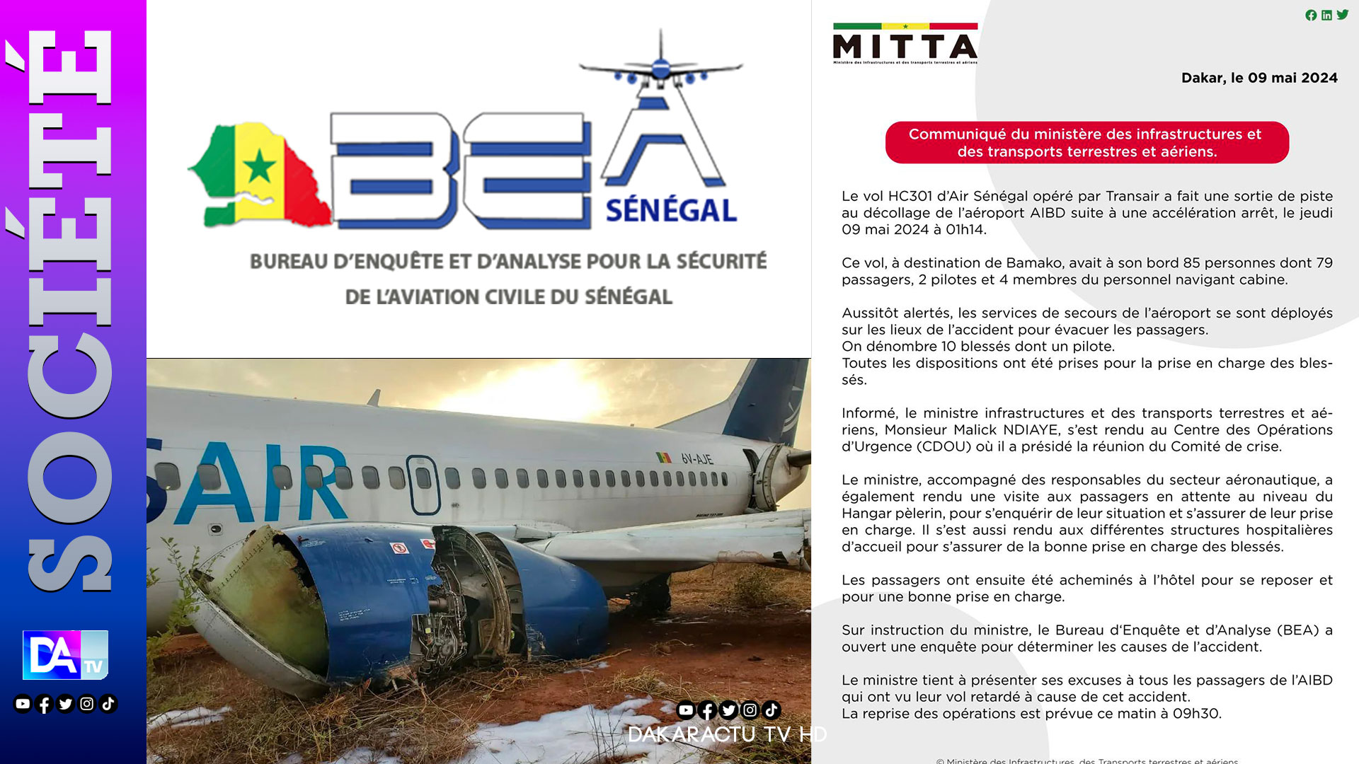 Sortie de piste de l’aéronef de type B737/300: De l’inopportunité du communiqué du ministère des transports avant le BEA…