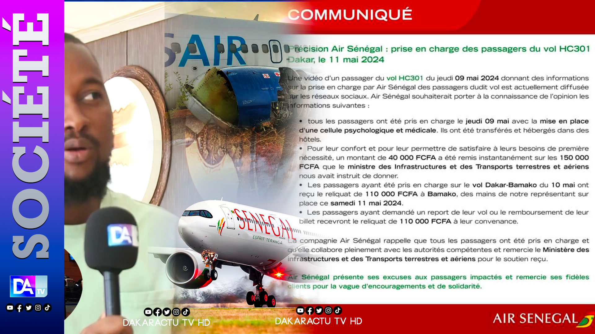Prise en charge des passagers du vol CH 301 : Les précisions de Air Sénégal
