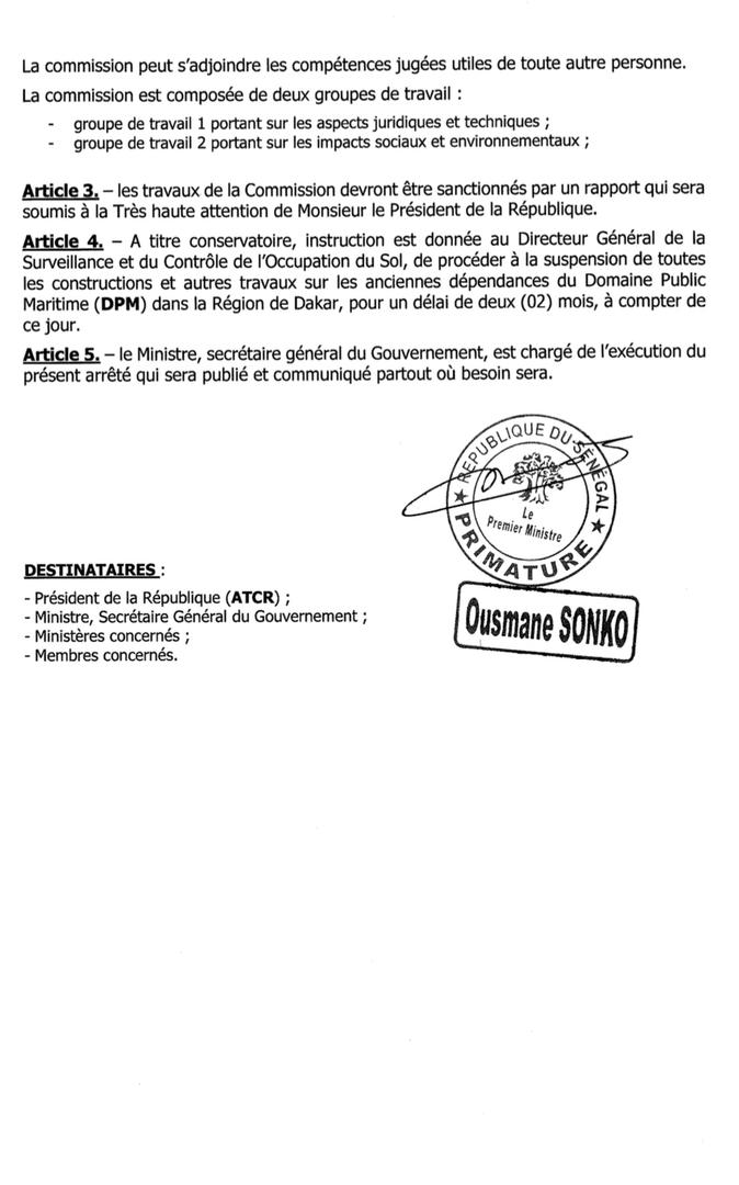 Travaux sur le domaine public maritime à Dakar : Le PM Ousmane Sonko annonce la suspension des travaux pour deux mois et une commission Ad Hoc