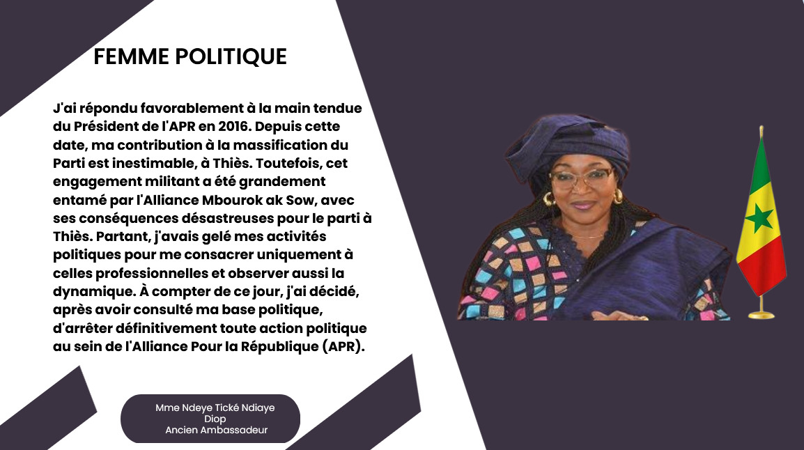 Thiès: Ndèye Tické Ndiaye Diop quitte " définitivement" l'Apr