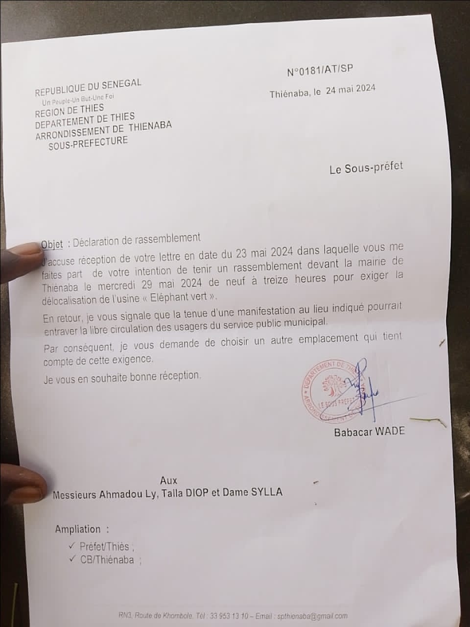 Thiénaba : Le Sous-préfet interdit la manifestation du collectif des spoliés de l'usine "Éléphant vert" devant la mairie et...
