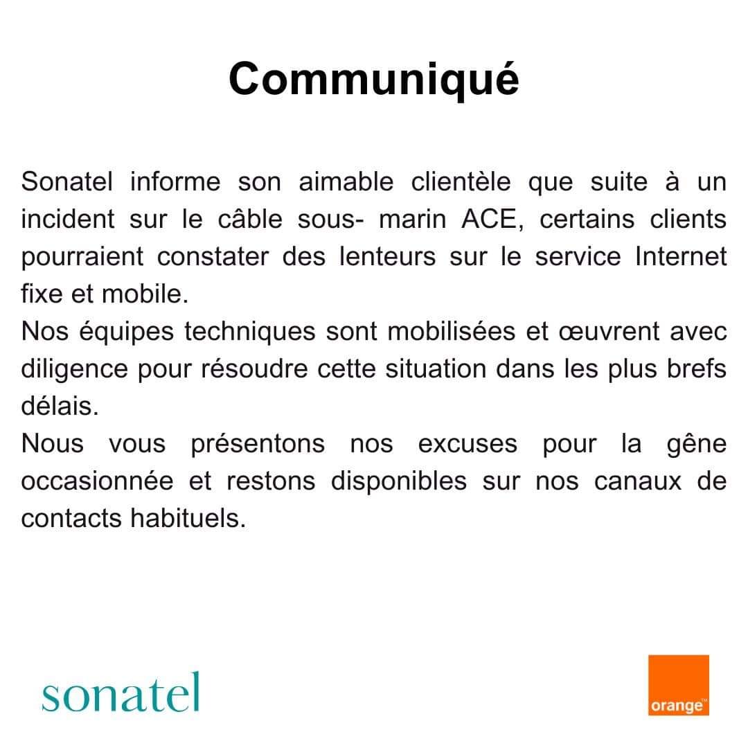 Perturbations du service Internet fixe et mobile: Sonatel parle d'incident sur le câble sous-marin ACE