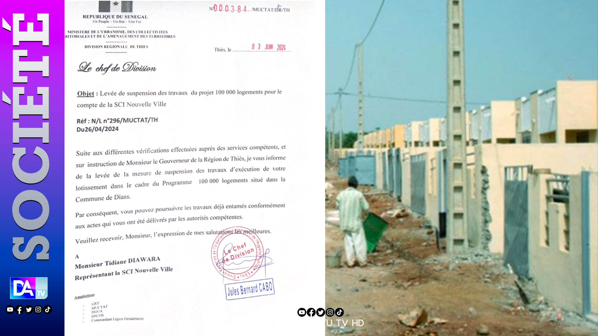 Diass: Levée de suspension des travaux du projet 100.000 logements pour le compte de la SCI Nouvelle Ville
