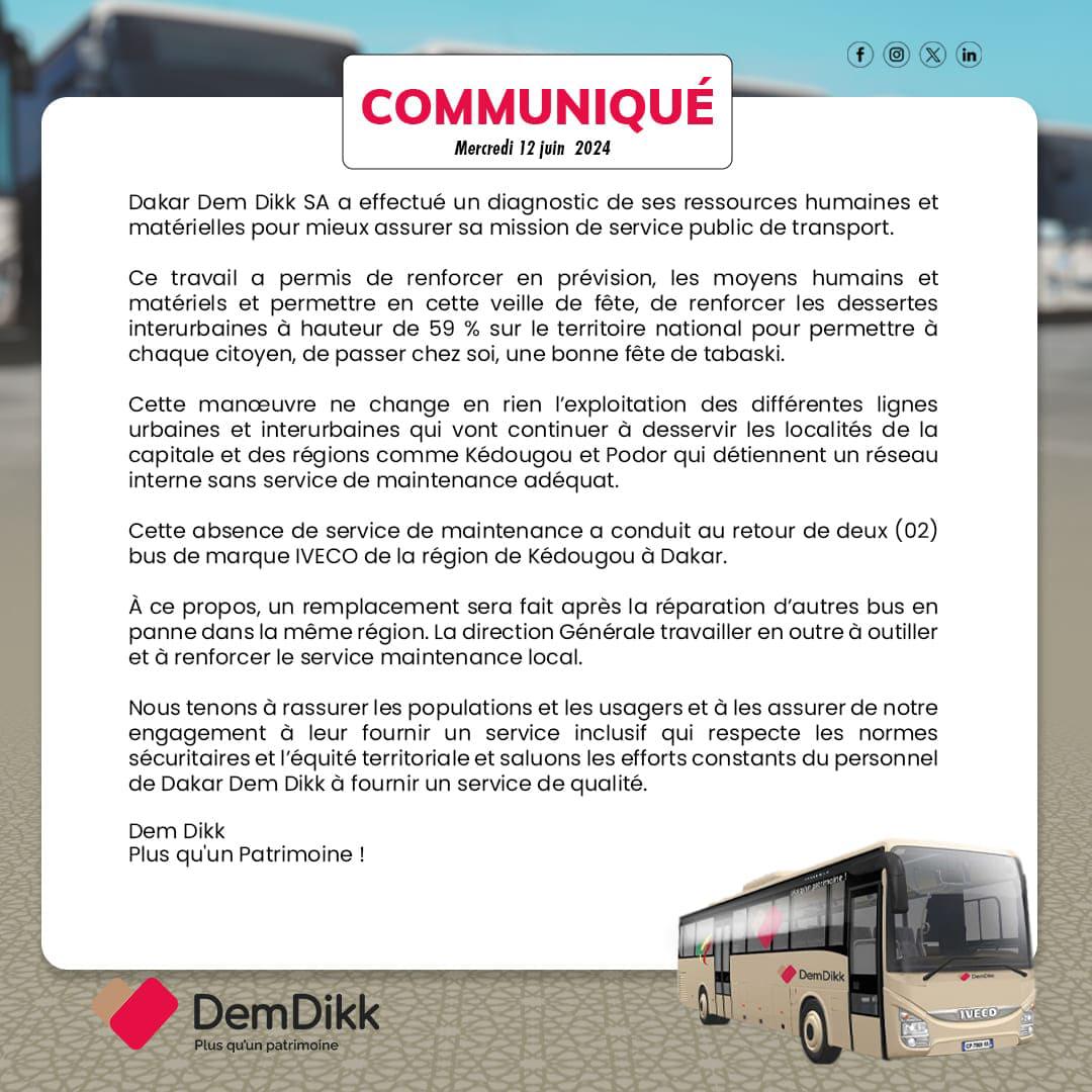 Tabaski 2024: Dakar Dem Dikk se réorganise pour mieux desservir les zones reculées 