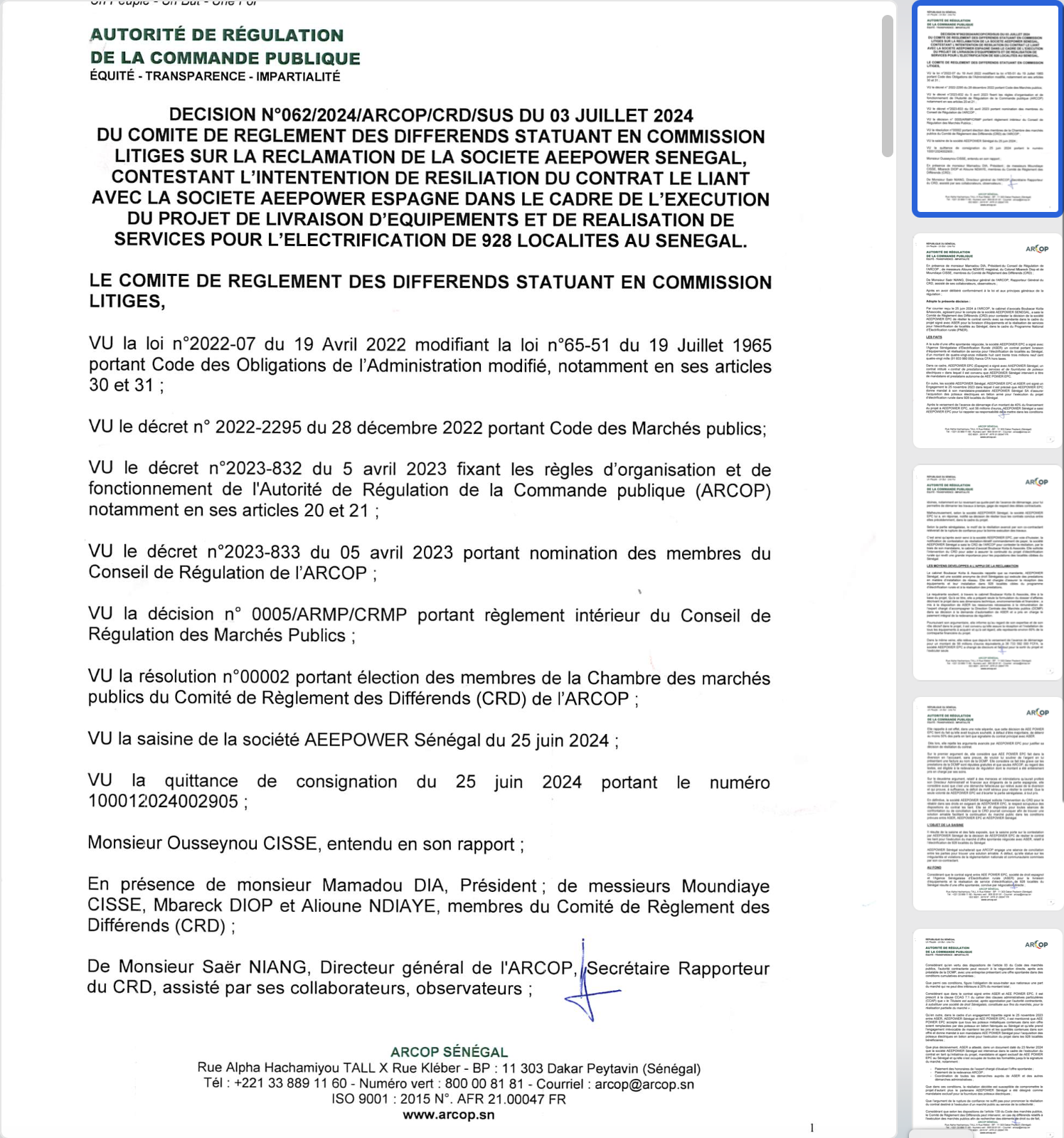 Quand l'Aser saccage une décision de l'Arcop et écarte une société sénégalaise pour une entreprise espagnole