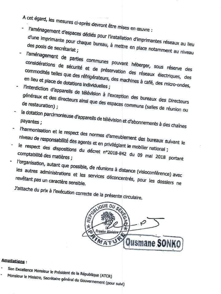 Aménagement et occupation des espaces de travail : Les nouvelles directives du PM Ousmane Sonko à l’administration