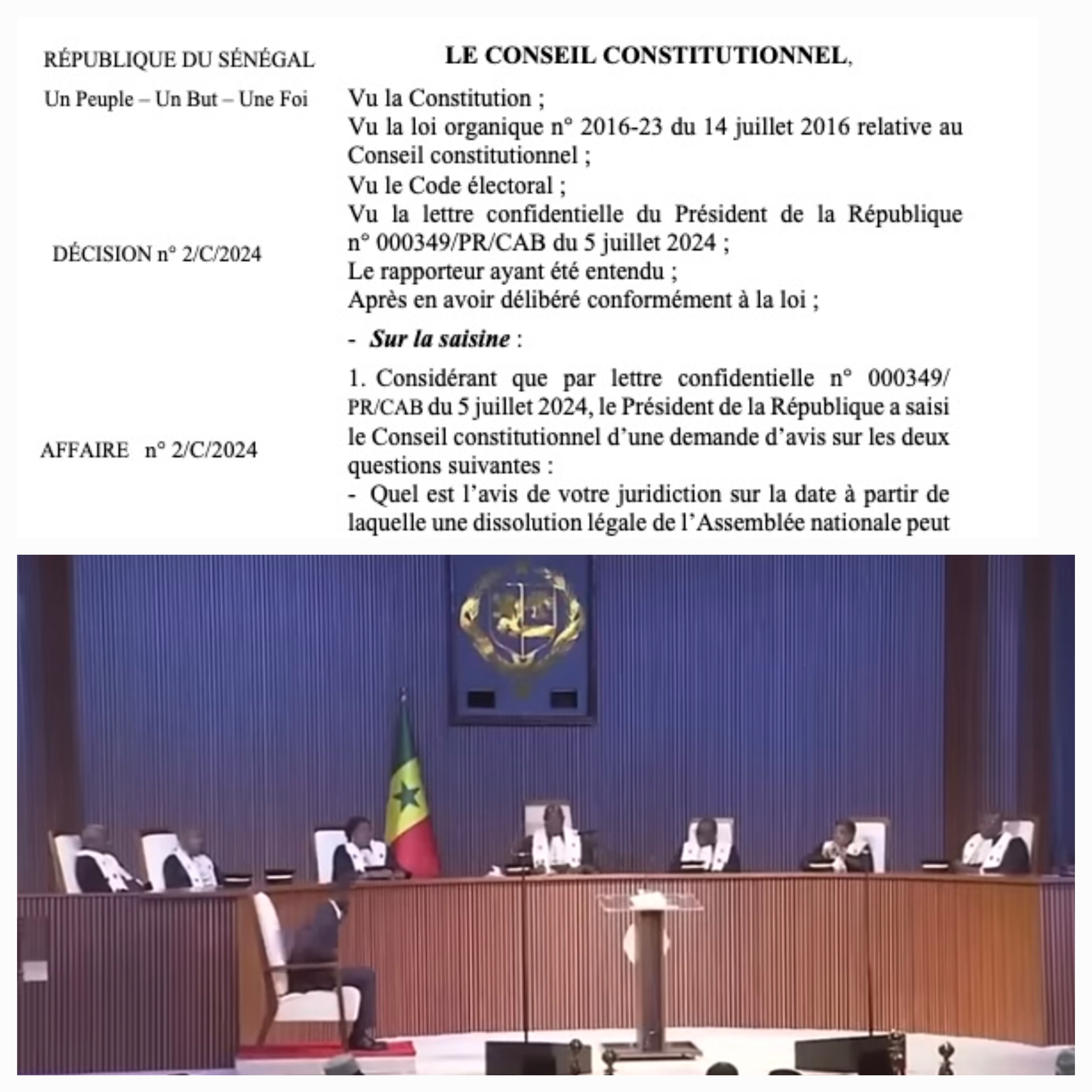 Voici l’intégralité de l’avis du CC suite à une saisine du PR Diomaye Faye sur les points suivants : La date de dissolution légale de l’AN et la date butoir pour organiser des législatives anticipées ?