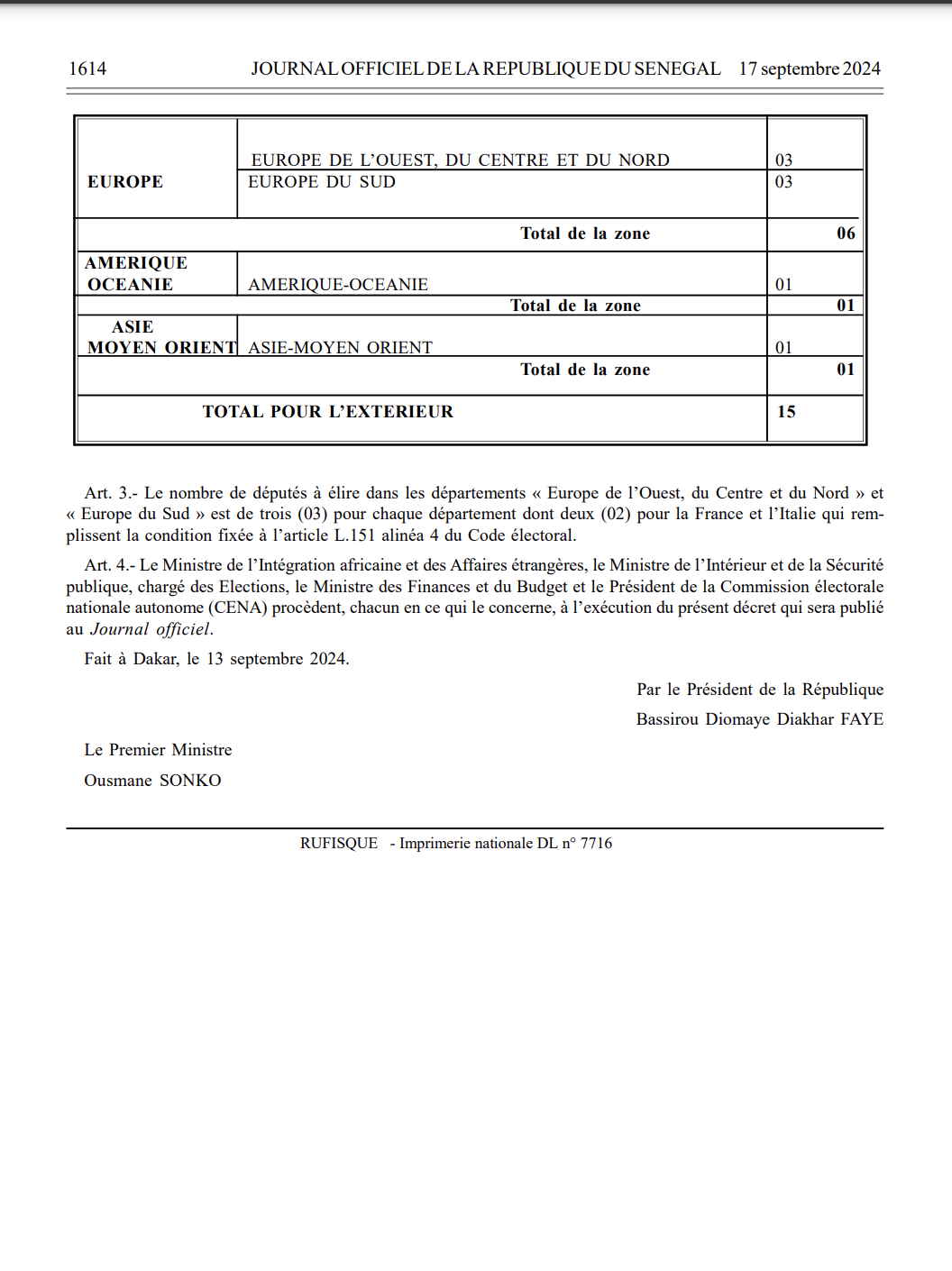 Élections législatives du 17 novembre 2024 : Voici le nombre de sièges de députés pour chaque département.