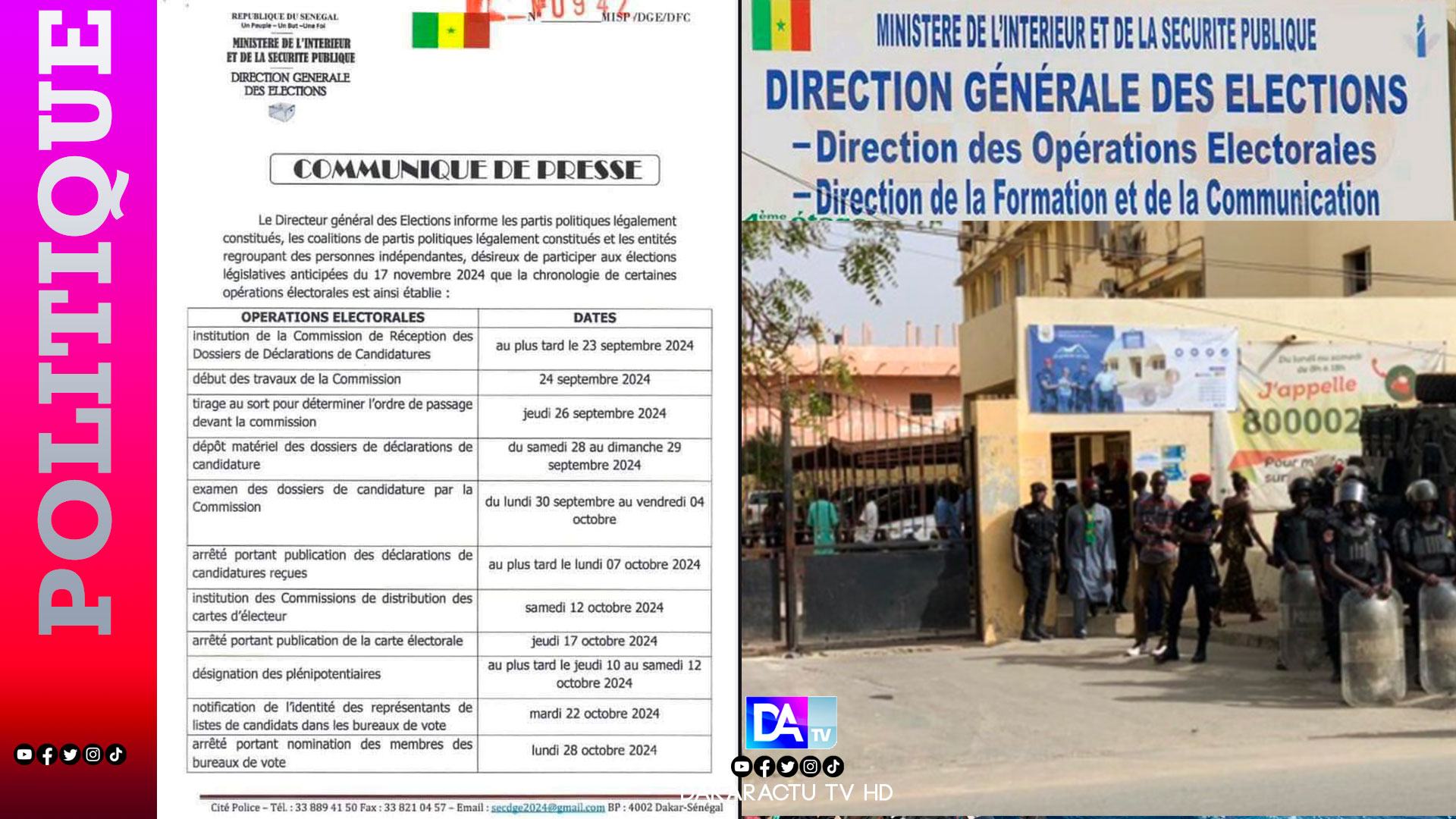 Sénégal-élections législatives anticipées du 17 novembre 2024 : voici la chronologie de certaines opérations électorales selon la DGE.