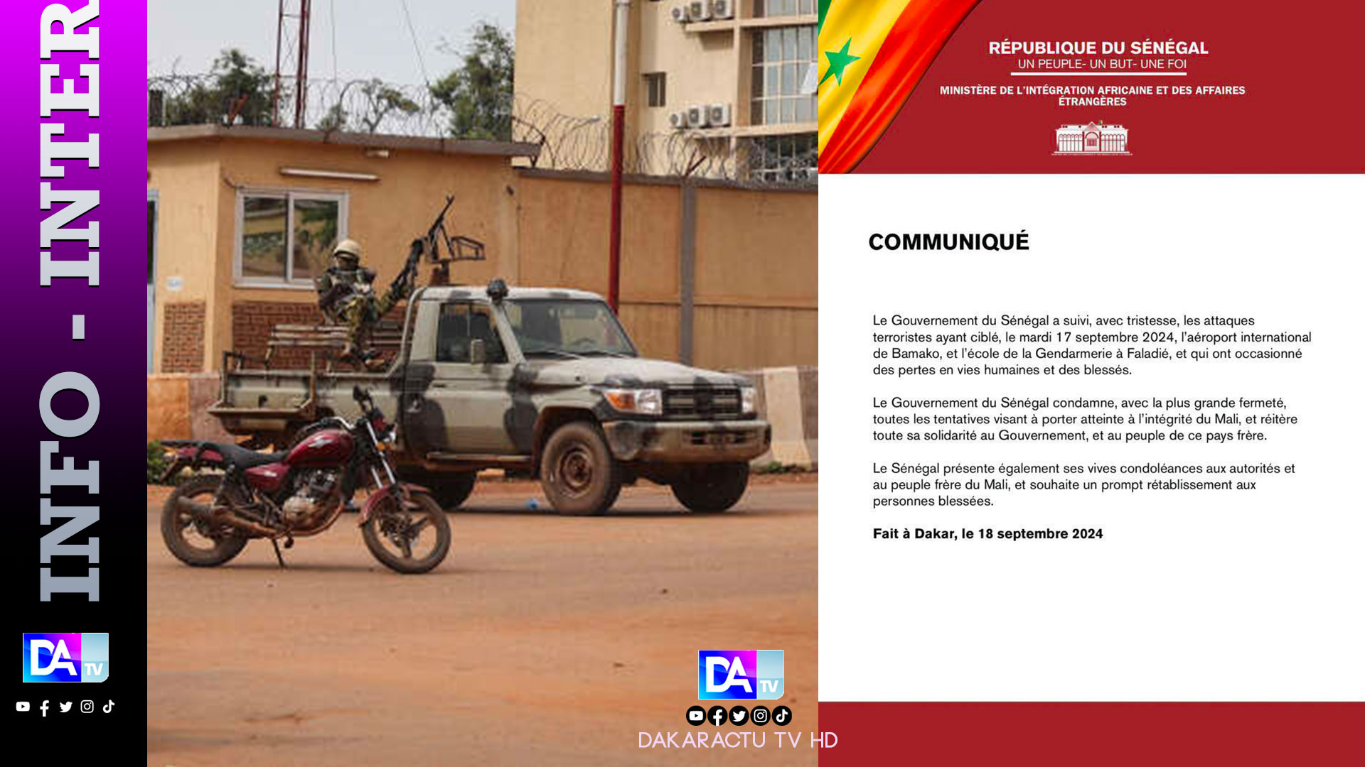 Attaque terroriste à Bamako : l’Etat du Sénégal apporte son soutien au peuple malien et présente ses condoléances.