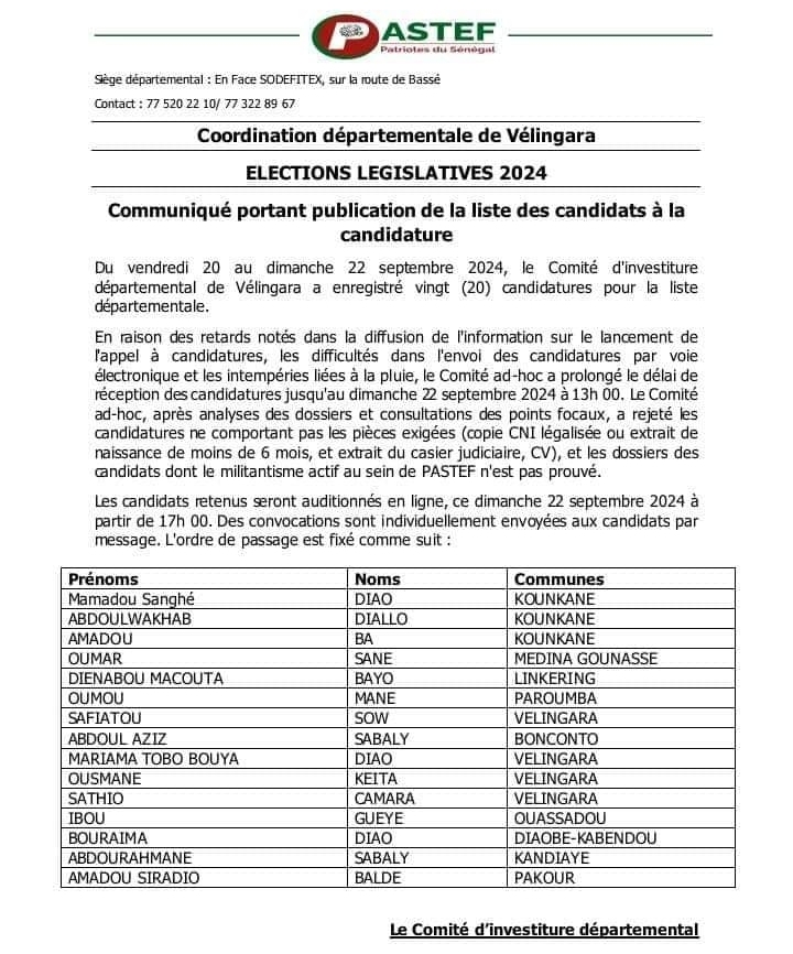 Vélingara (Kolda) : 20 candidats à la candidature pour les législatives...