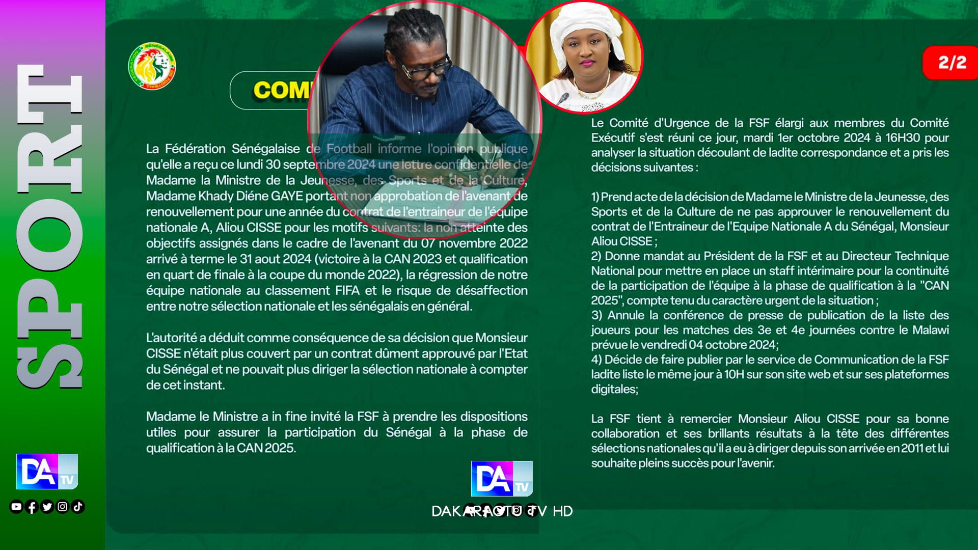 Refus du ministre des Sports de prolonger son contrat d’une année : la FSF entérine le départ d’Aliou Cissé à la tête de l’équipe nationale du Sénégal .