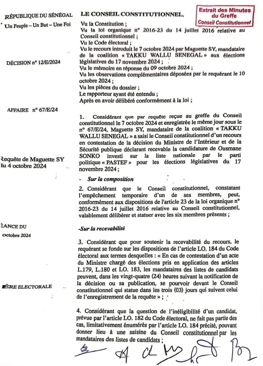 Rejet du recours contre la candidature de Sonko : ce qui a motivé la décision du Conseil constitutionnel (Document)