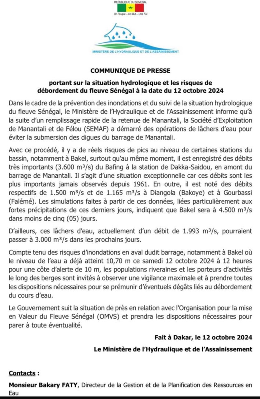 Fleuve Sénégal : Risque imminent de débordement à Bakel, le gouvernement alerte