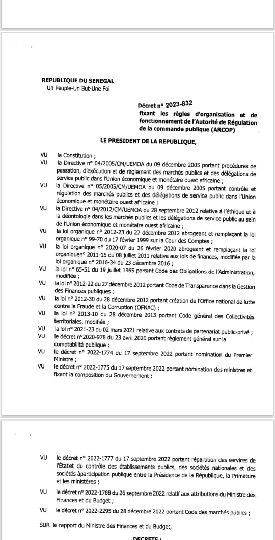 Supposée nomination illégale du nouveau DG de l'Arcop par le Président Bassirou Diomaye Faye : l'analyse du décret 2023-832