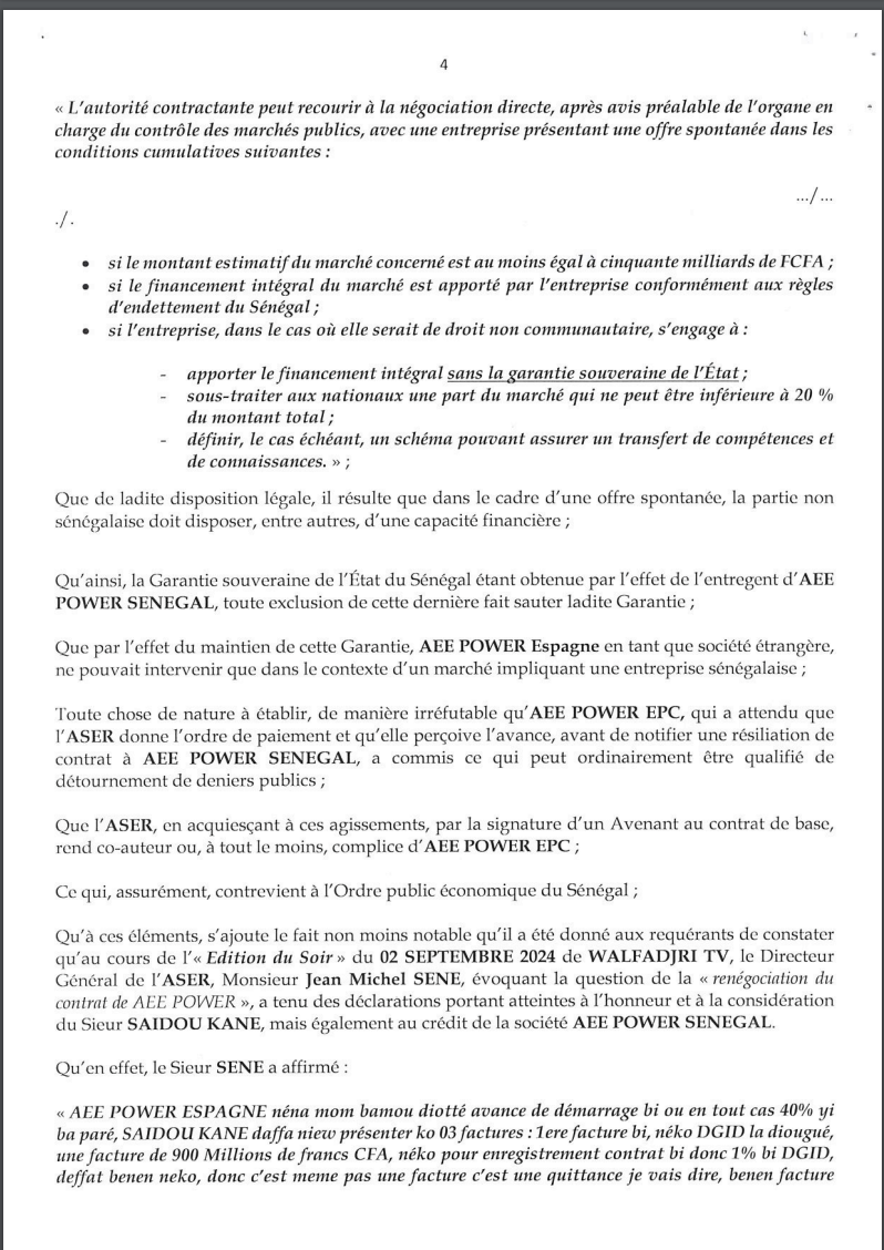 Affaire Scandale de l'Aser : AEE Power Sénégal et son DG, Saidou Kane envoient une sommation interpellative à Jean Michel Sene.