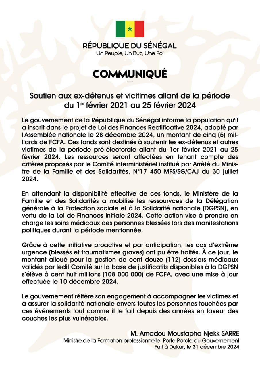 Soutien aux victimes des manifestations : « 108 millions déjà décaissés » ( Gouvernement)