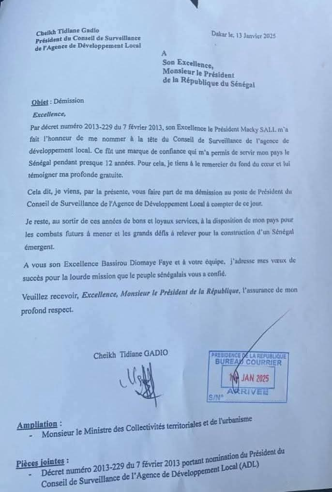 Cheikh Tidiane Gadio (APR) démissionne de la présidence du Conseil de Surveillance de l’Agence de Développement Local