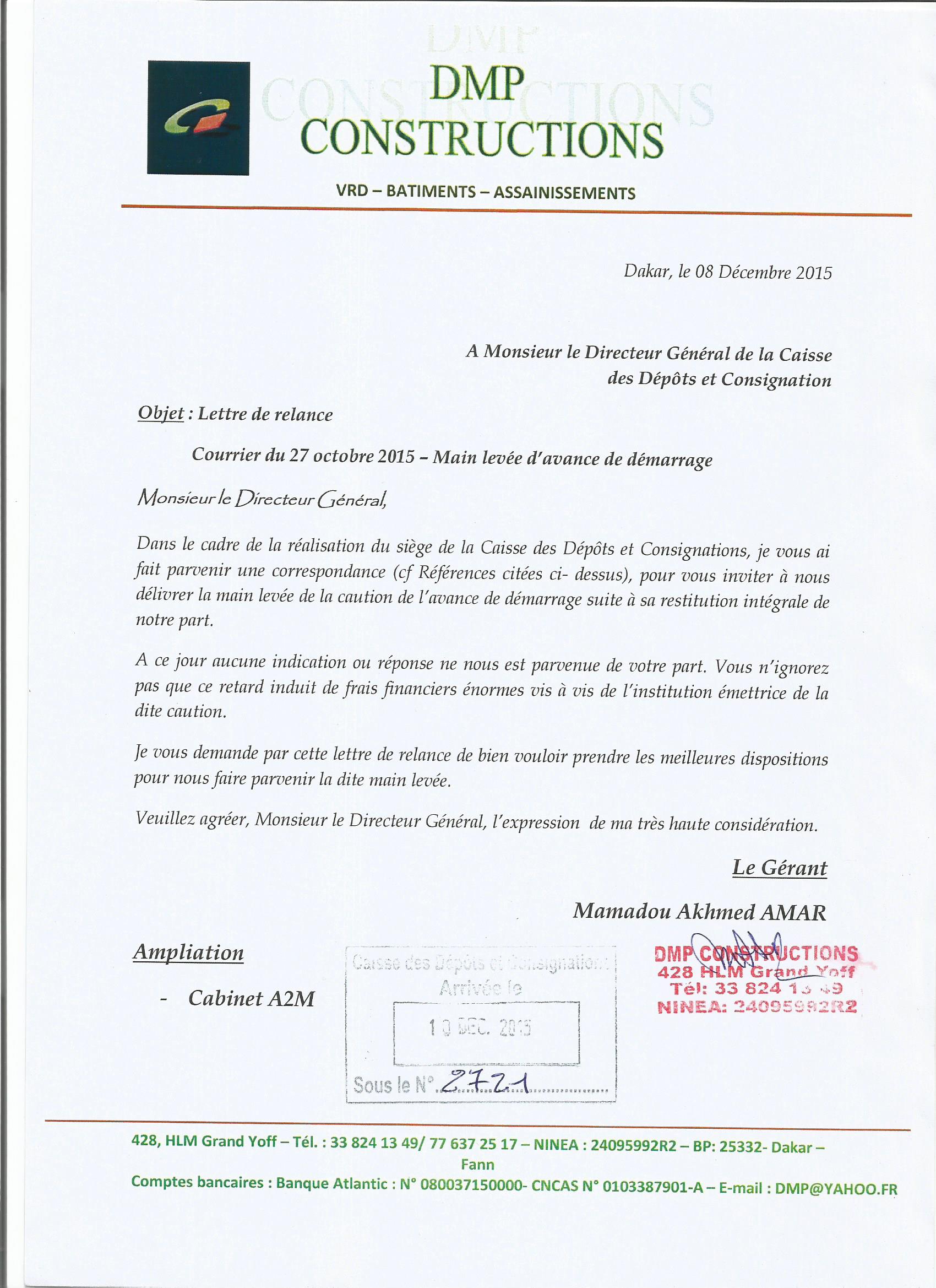 Érection du Siège de la Caisse des Dépôts et Consignations par DPM Constructions : Toute la vérité sur la brouille de 145 millions F Cfa entre le Dg Thierno Niane et le Dg Moustapha Ahmet Amar (Documents)