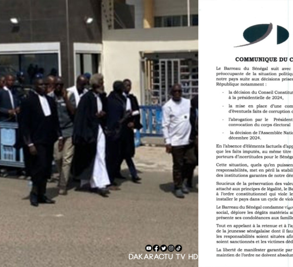 Crise politique au Sénégal : L'ordre des avocats appelle à situer les responsabilités, à  sanctionner et à  dédommager les victimes