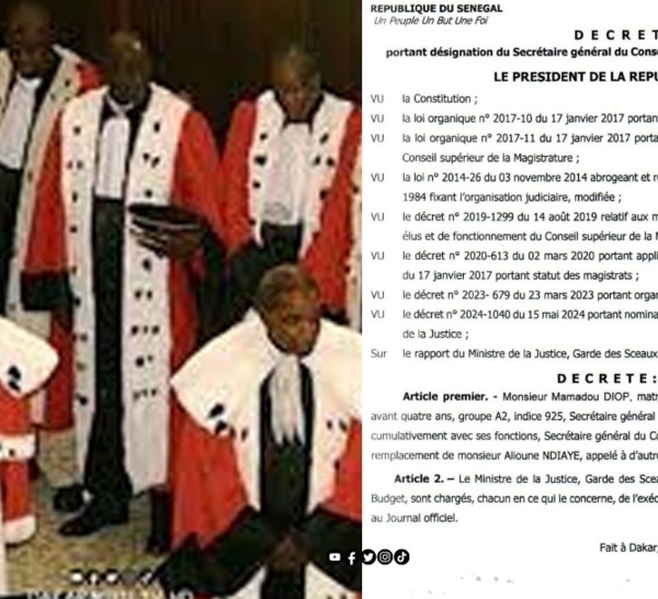 Justice: Le magistrat Mamadou Diop nommé secrétaire général du Conseil supérieur de la Magistrature