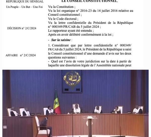 Voici l’intégralité de l’avis du CC suite à une saisine du PR Diomaye Faye sur les points suivants : La date de dissolution légale de l’AN et la date butoir pour organiser des législatives anticipées ?