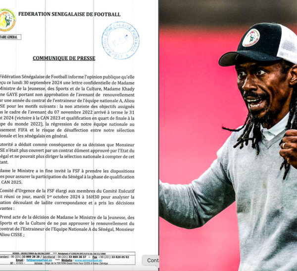 Football / Limogeage du sélectionneur national : La FSF remercie Aliou Cissé et lui souhaite pleins succès...