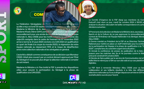 Refus du ministre des Sports de prolonger son contrat d’une année : la FSF entérine le départ d’Aliou Cissé à la tête de l’équipe nationale du Sénégal .